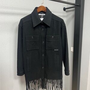 Authentic Alexander Wang Black Men's Shirt Jacket with Fringe